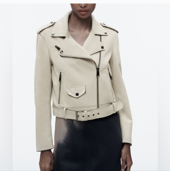 NWOT ZARA FAUX LEATHER MOTO JACKET- Size medium - Picture 6 of 7